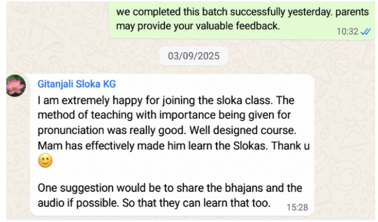 Feedback from Parent of Devashish, Hyderabad on 22nd April 25
