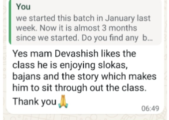Feedback from Parent of Sanchith, Netherlands on 2nd Jan 26