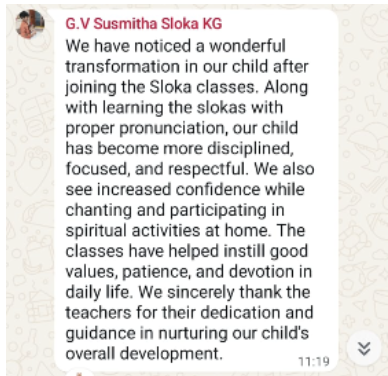 Feedback from Parent of Vaibhav on 8th May 25