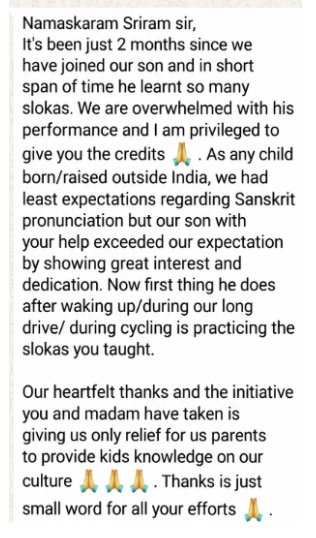 Feedback from Parent of Kaashvika, Chennai on 4th Mar 26