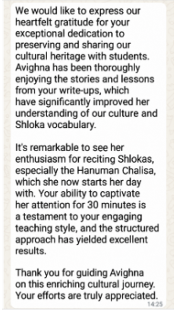 Feedback from Parent of Prapanjan, Kakinada on 3rd Sept 25